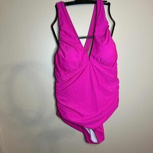 You Di An 3XL Barbiecore Neon Pink Side Rouched One Piece Swim Suit
